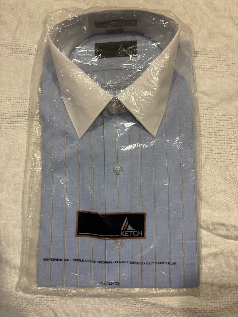 Ketch Men’s Light Blue Pinstripe Dress Shirt with White Contrast Collar